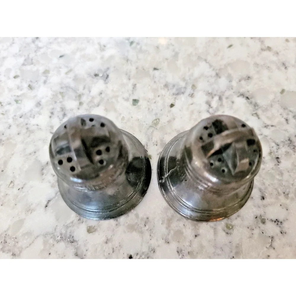 Blecher Vintage Liberty Bell Salt & Pepper Shakers Pewter Metal Pair 2 Inch